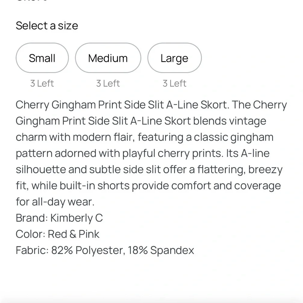 Pink cherry gingham skirt - Picture 4 of 4